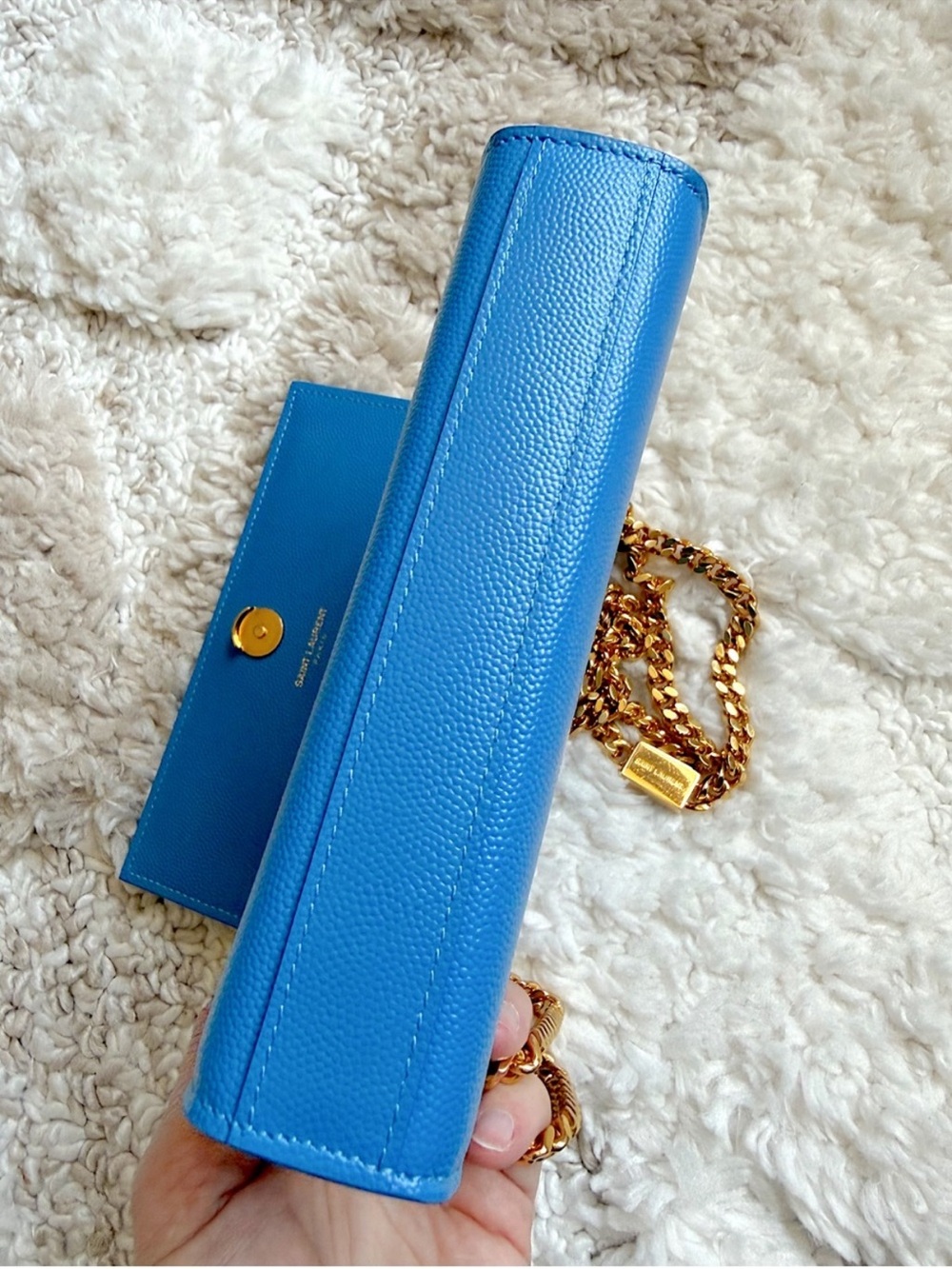 Saint Laurent YSL small Kate blue gold chain flap bag crossbody shoulder bag - Picture 11 of 14